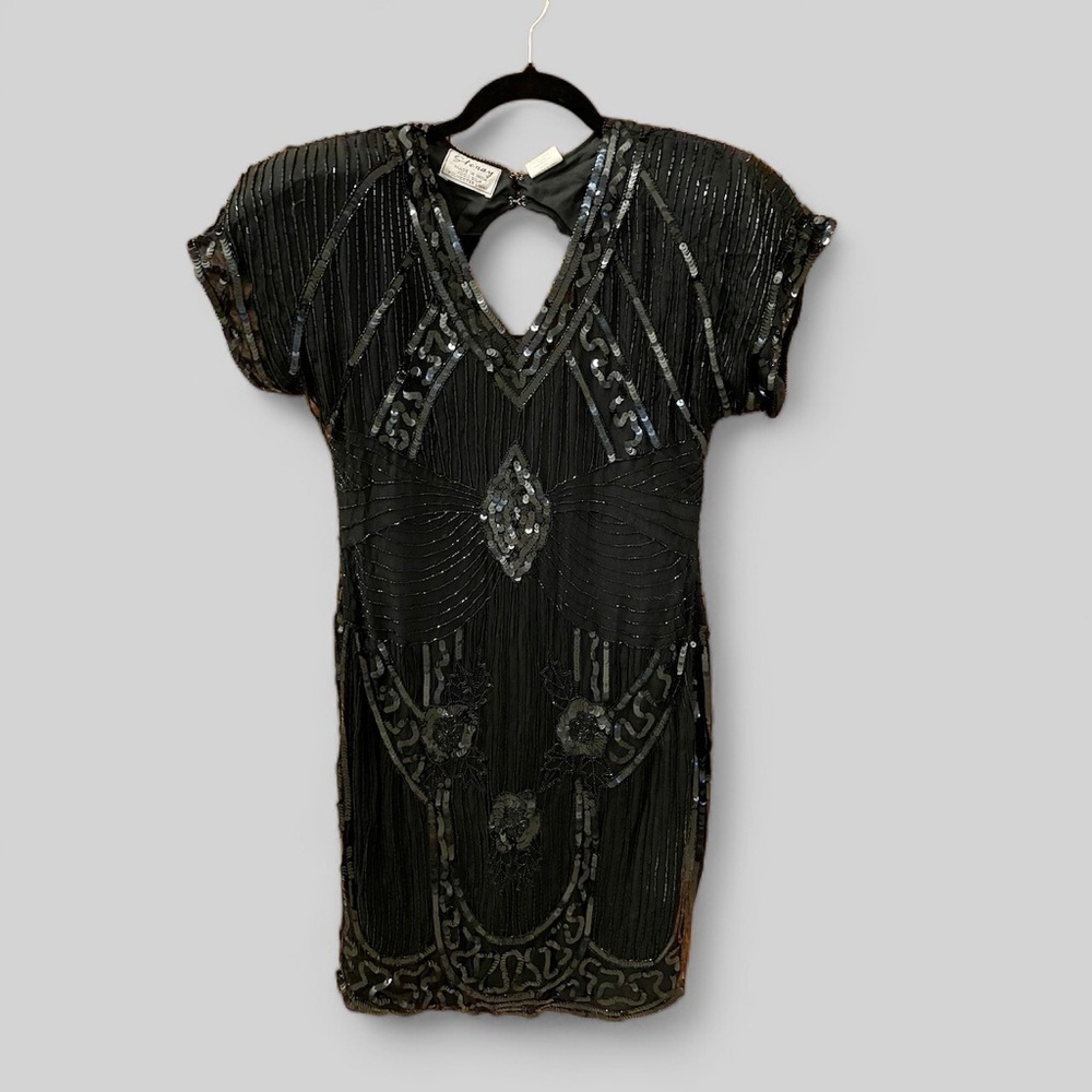 Stenay Sequined Cocktail Vintage Dress, Size 4, Black Mini Sequined & Be…